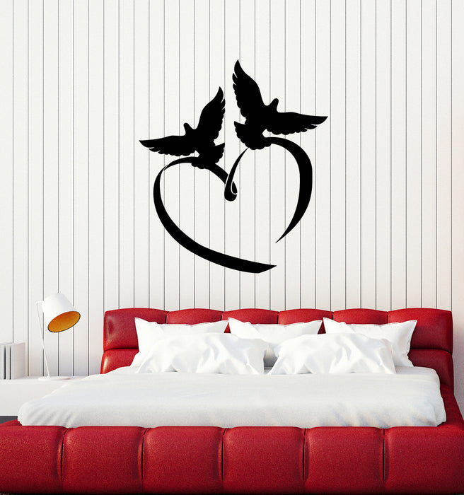 Vinyl Wall Decal Couple Dove Bedroom Romantic Love Heart Stickers Mural (g4347)