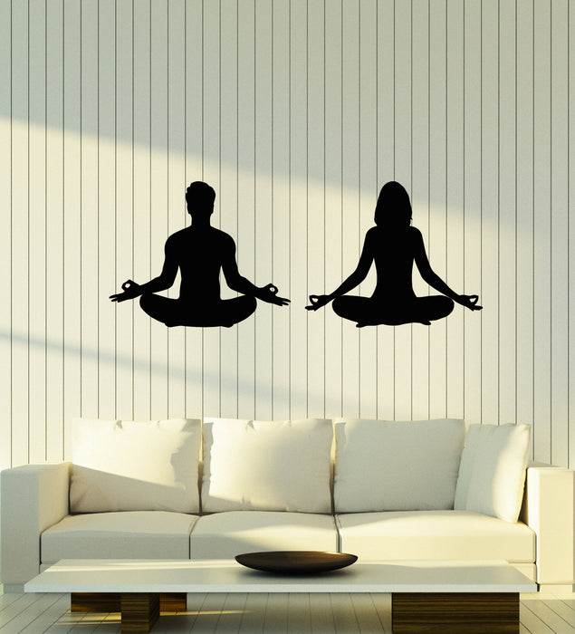 Vinyl Wall Decal Yoga Couple Om Mantra Meditation Lotus Pose Stickers Mural (g4288)