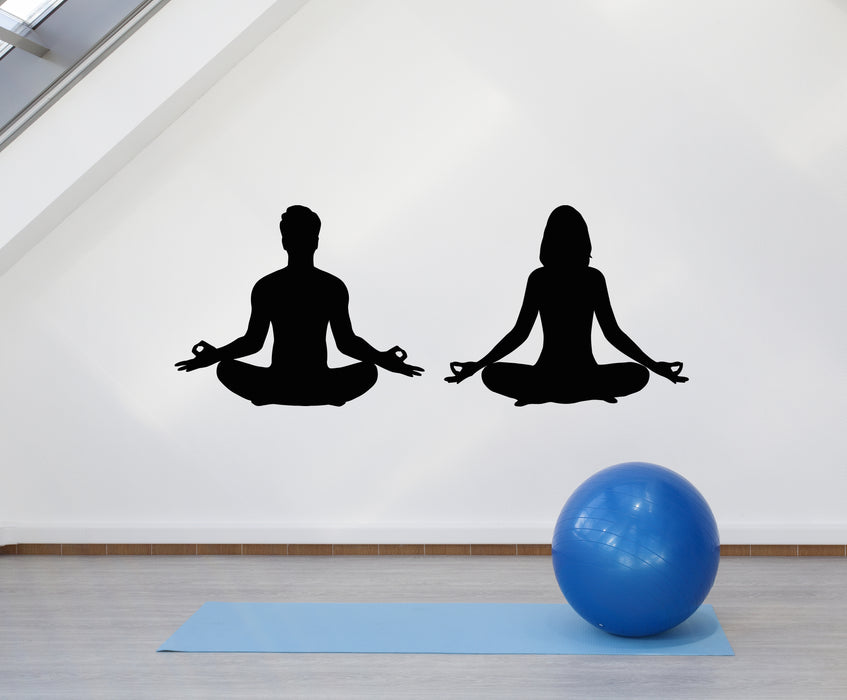 Vinyl Wall Decal Yoga Couple Om Mantra Meditation Lotus Pose Stickers Mural (g4288)