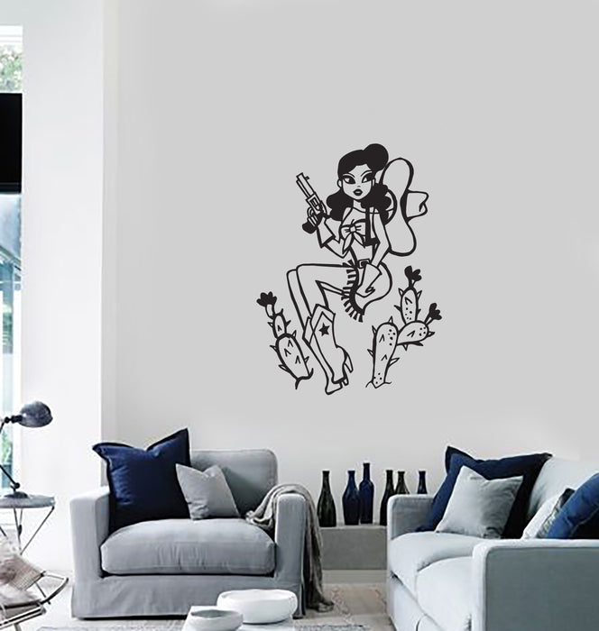 Vinyl Decal Wall Stickers Cowboy Girl Western Cactus Home Decor Unique Gift (g081)