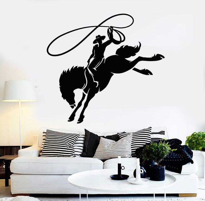 Vinyl Wall Decal Cowboy Horseback Lasso Western Horse Rider Stickers Mural (g779)