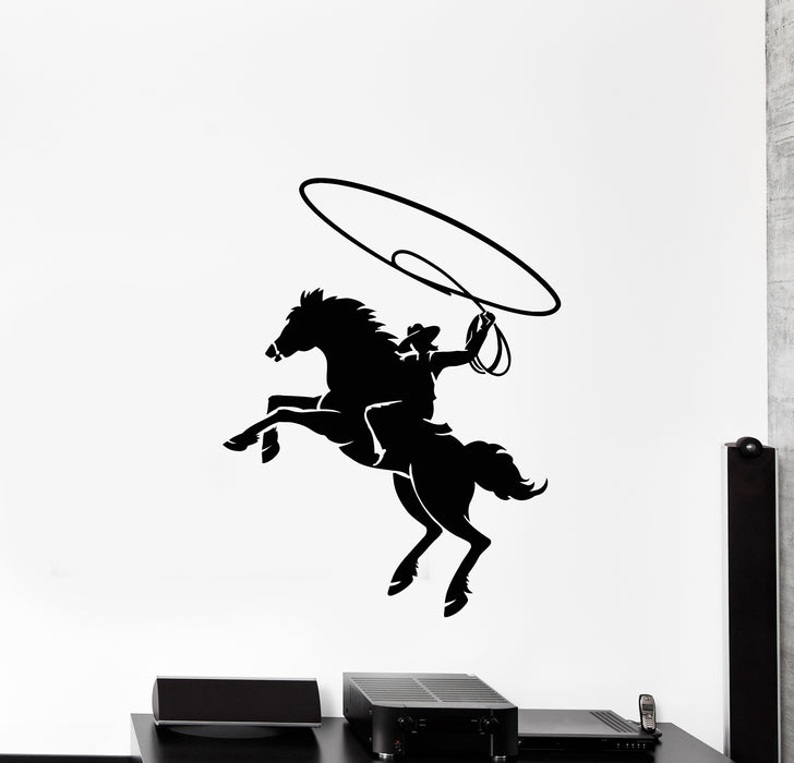 Vinyl Wall Decal Cowboy Boys Room Texas Wild West Horse Lasso Stickers Mural (g771)