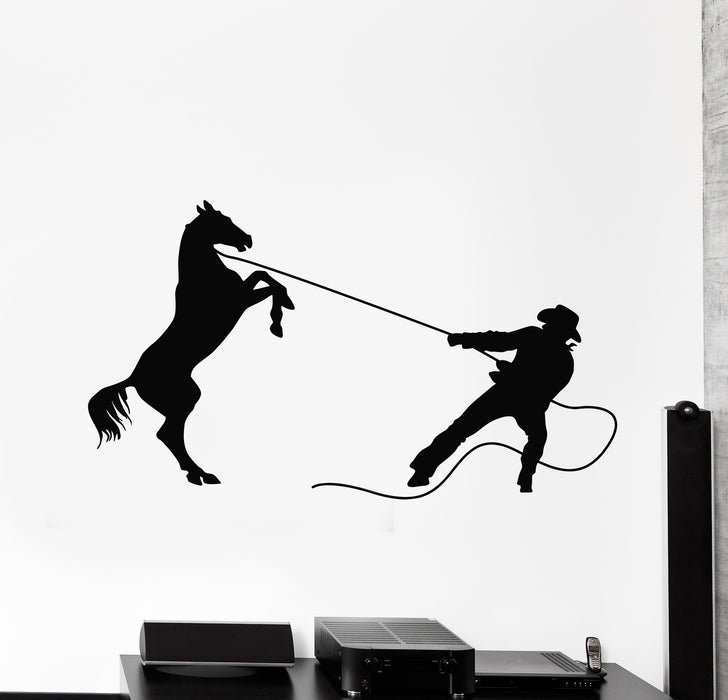 Vinyl Wall Decal Rodeo Cowboy Rider Lasso Horse Western Home Stickers Mural (g806)
