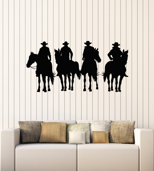 Vinyl Wall Decal Western Ranch Wild West Cowboys Riding Horse Stickers Mural (g4139)