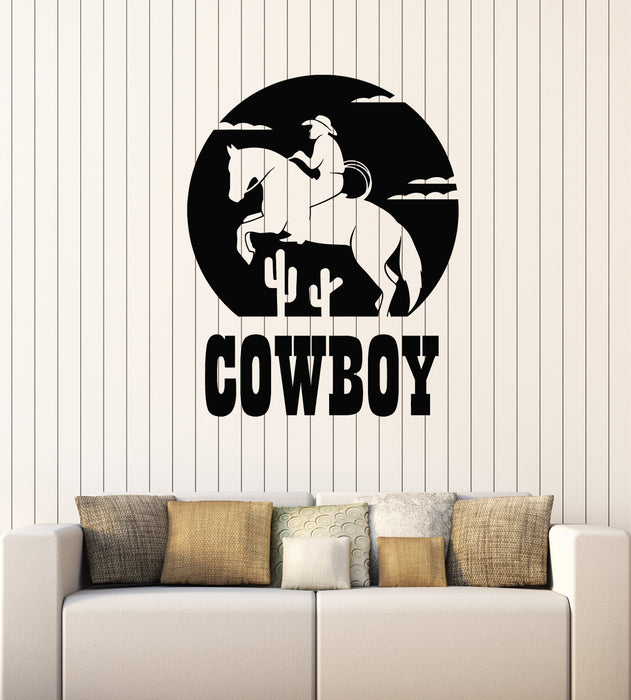 Vinyl Wall Decal Horse Cowboy Rider Hat Texas Western Stickers Mural (g3678)
