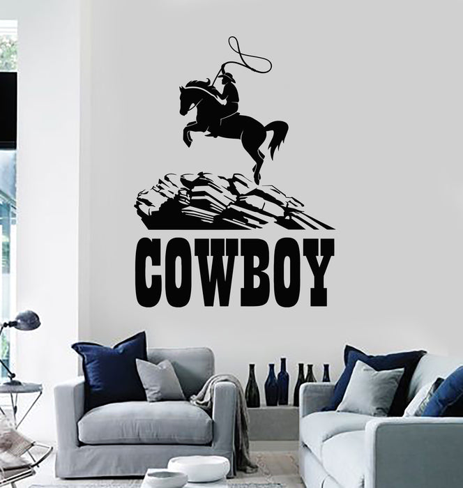 Vinyl Wall Decal Western Cowboy Texas Wild West Horse Riding Stickers Mural (g4349)