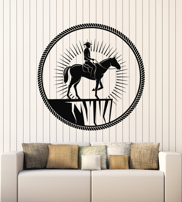 Vinyl Wall Decal Circle Cowboy Rider Horse Wild West Western Stickers Mural (g5259)