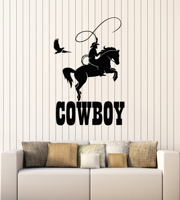 Vinyl Wall Decal Cowboy Texas Rider Horse Racing Lasso Stickers Mural (g3789)