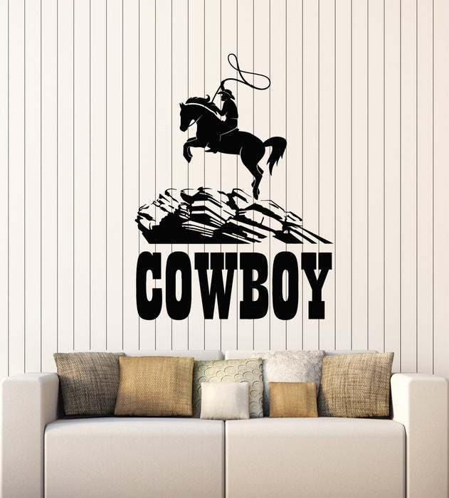 Vinyl Wall Decal Western Cowboy Texas Wild West Horse Riding Stickers Mural (g4349)
