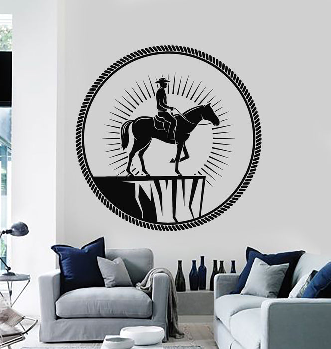 Vinyl Wall Decal Circle Cowboy Rider Horse Wild West Western Stickers Mural (g5259)