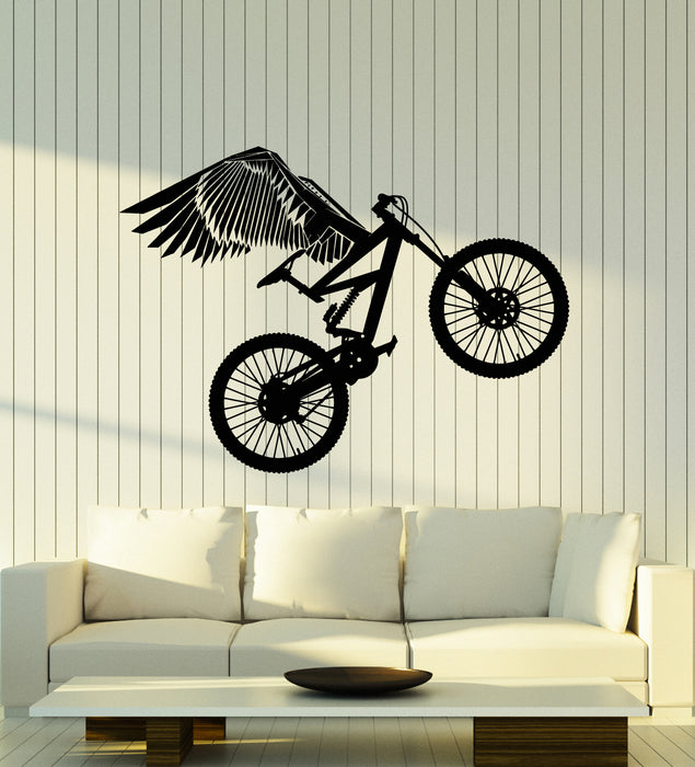 Vinyl Wall Decal Mountain Bike With Wings Motocross Sport Stickers Mural (g5289)