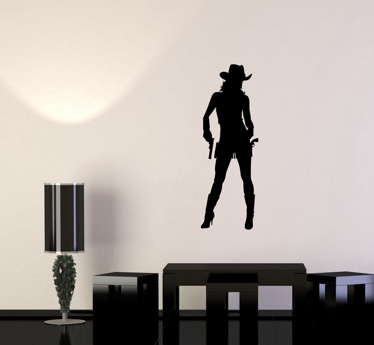 Wall Sticker Vinyl Decal Cowboy Girl Cowgirl with Guns Hat Western Unique Gift (g107)