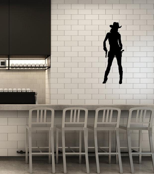 Wall Sticker Vinyl Decal Cowboy Girl Cowgirl with Guns Hat Western Unique Gift (g107)