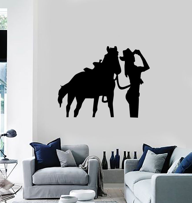 Vinyl Decal Wall Sticker Cowgirl Horse Western Home Decor Unique Gift (g082)