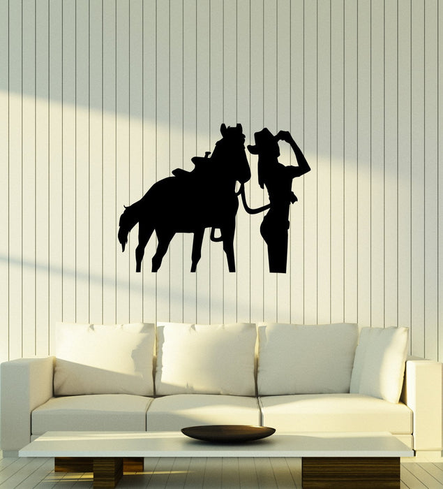Vinyl Decal Wall Sticker Cowgirl Horse Western Home Decor Unique Gift (g082)