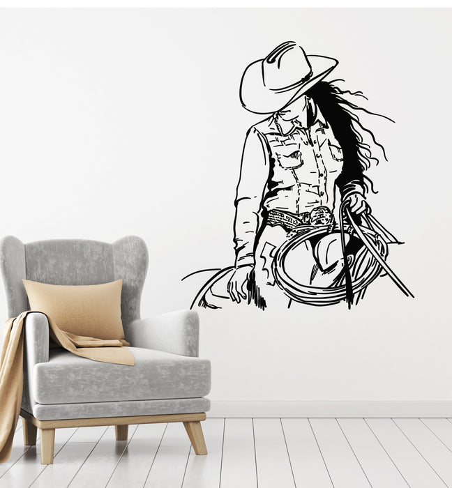 Vinyl Wall Decal  Cowgirl Horse Western Home Woman Wild West Stickers Mural (g4309)