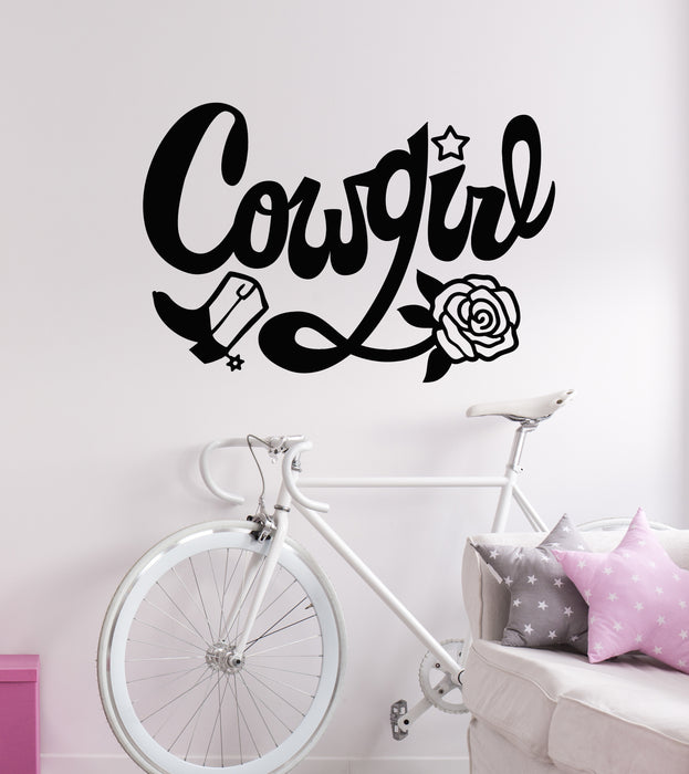 Vinyl Wall Decal Cowboy Girl Cowgirl Western Decor Letter Rose Stickers Mural (g7333)