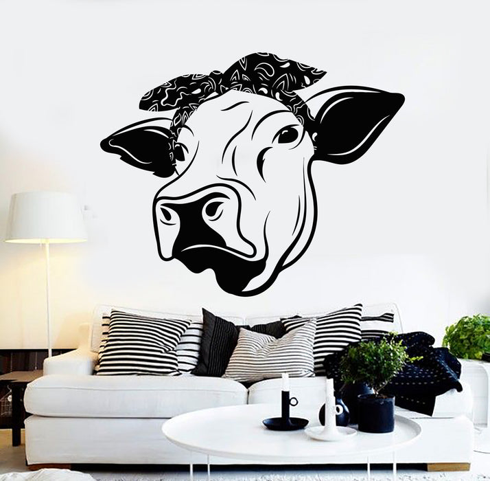 Vinyl Wall Decal Funny Cow Head Farm Animal Dairy Milk Stickers Mural (g5258)
