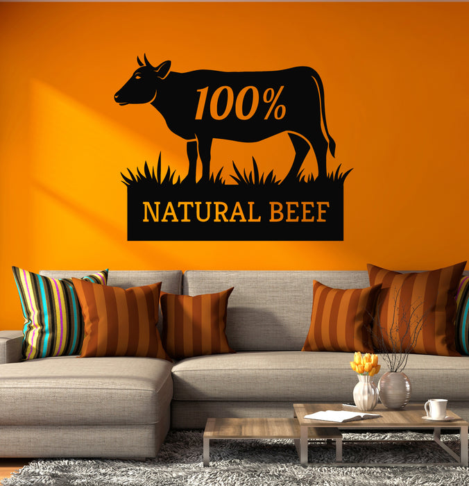 Vinyl Wall Decal Natural Beef Cow Butcher Farm Product Stickers Mural (g8114)