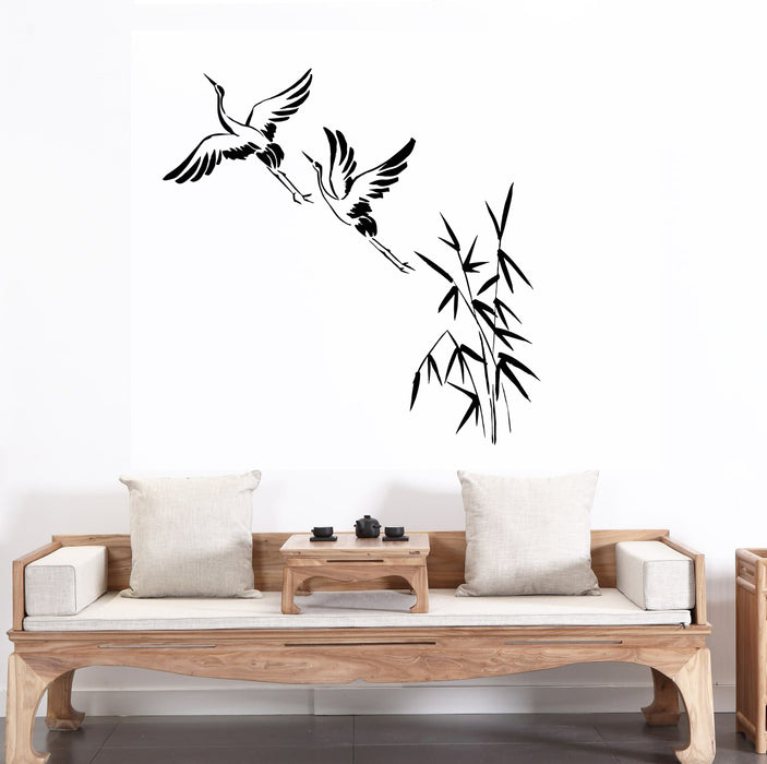 Vinyl Wall Decal Cranes Bamboo Asian Birds Japanese Art Stickers Unique Gift (ig4753)