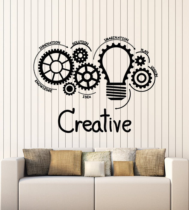 Vinyl Wall Decal Creative Idea Office Innovation Vision Plan Gears Light Bulbs Stickers Mural (g1897)