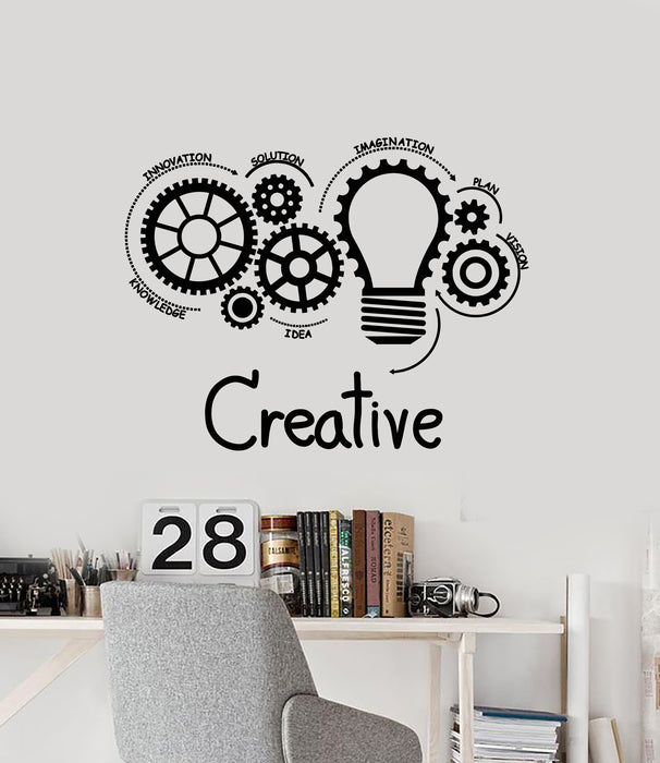Vinyl Wall Decal Creative Idea Office Innovation Vision Plan Gears Light Bulbs Stickers Mural (g1897)