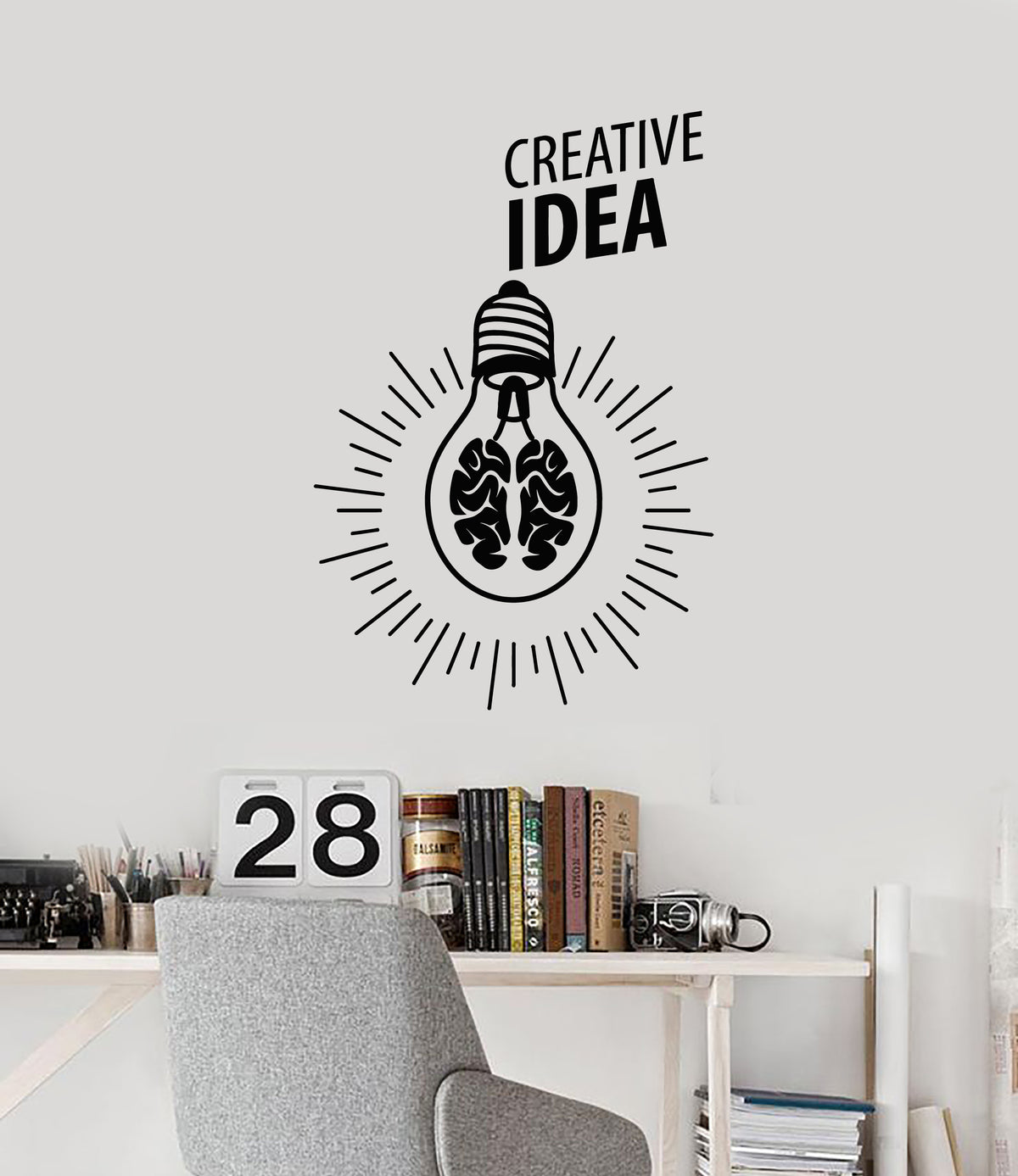 Vinyl Wall Decal Lamp Light Brain Creative Office Idea Stickers Mural ...