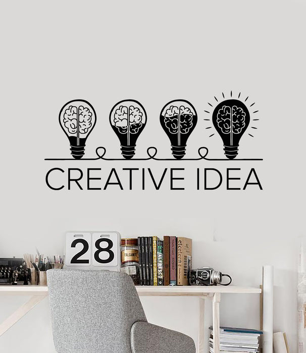 Vinyl Wall Decal Lettering Creative Office Idea Brain Light Bulbs Stickers Mural (g2513)