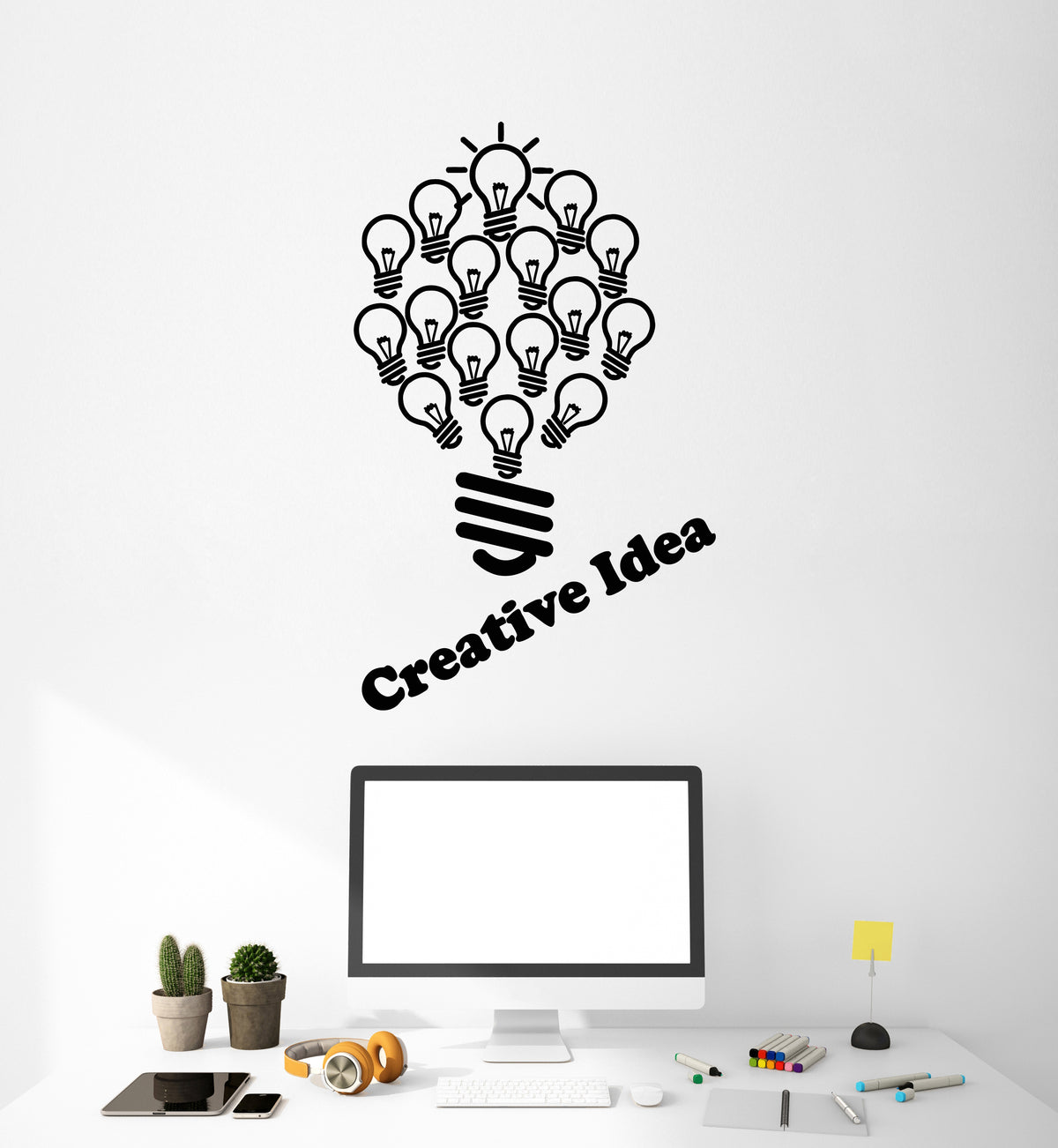Vinyl Wall Decal Creative Idea Lamp Bulb Office Interior Teamwork Stic ...