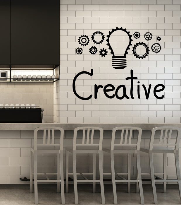 Vinyl Wall Decal Creative Idea Bulb Lamp Gears Office Space Stickers Mural (g7793)