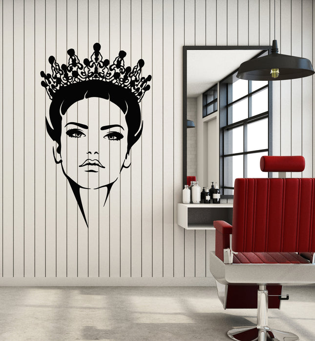 Vinyl Wall Decal Beautiful Queen Crown Girl Kingdom Beauty Salon Stickers Mural (g4440)