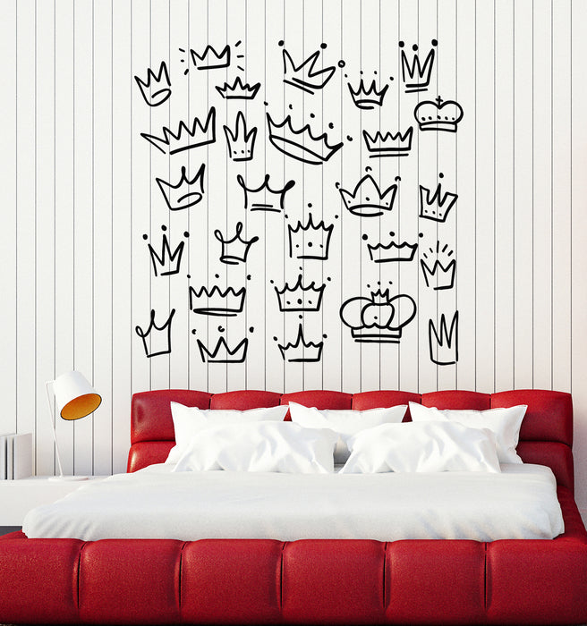 Vinyl Wall Decal Hand Drawn King Crowns Set Children Room Stickers Mural (g7056)