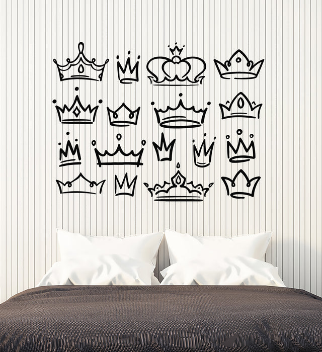 Vinyl Wall Decal Sketch Crowns Queen King crowns Royal Symbol Stickers Mural (g7316)