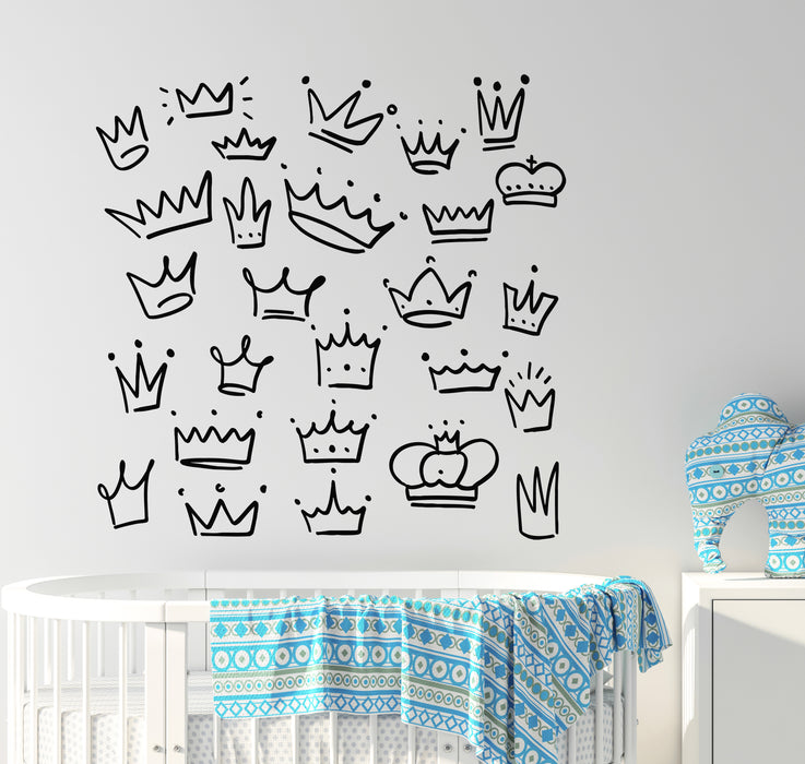 Vinyl Wall Decal Hand Drawn King Crowns Set Children Room Stickers Mural (g7056)