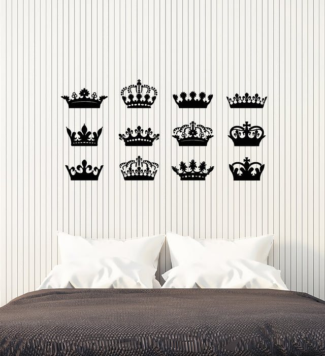 Vinyl Wall Decal Crowns Collection King Queen Sign Kingdom Decor Stick ...