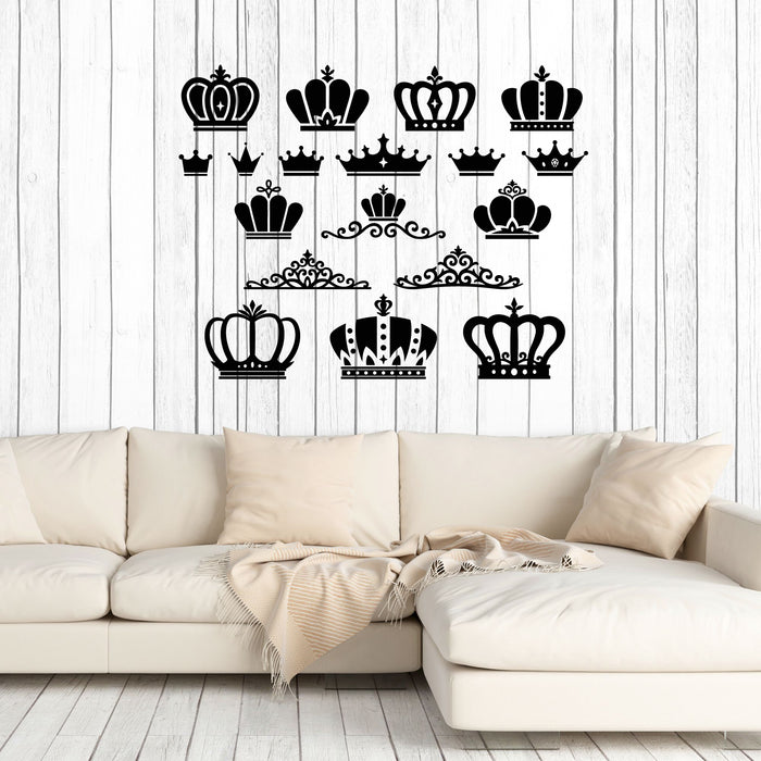 Crowns Vinyl Wall Decal Collection King Queen Sign Kingdom Stickers Mural (k133)
