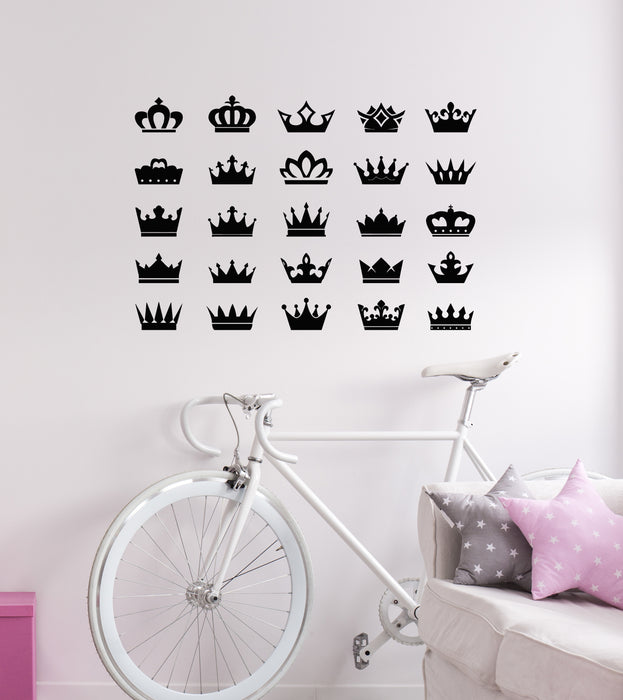 Vinyl Wall Decal Royal Family Crowns Patterns Girl KIds Room Stickers Mural (g8038)