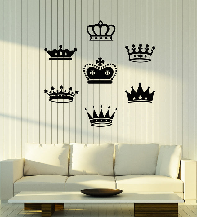 Autocollant mural en vinyle avec couronnes de roi, symbole du royaume, autocollants d'intérieur (g6910)