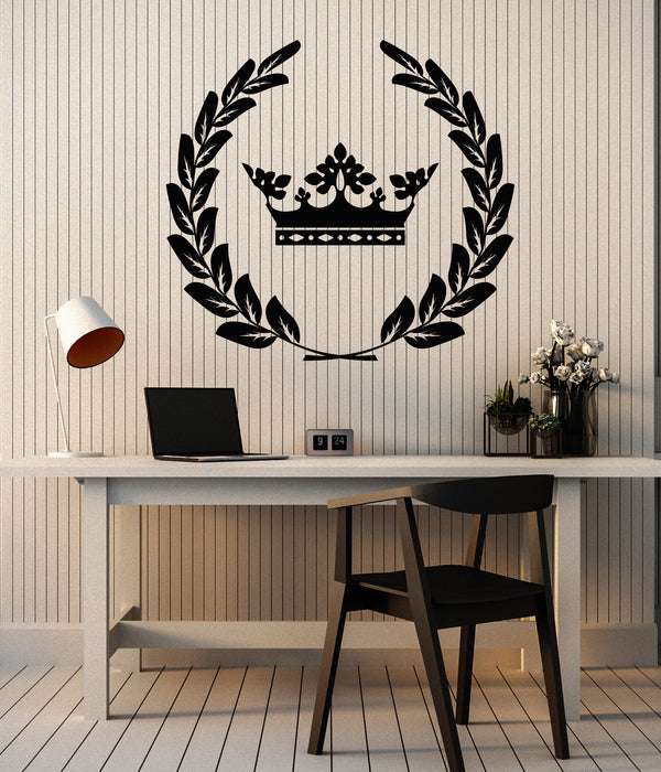 Vinyl Wall Decal Laurel Wreath With Crown Ancient Emblem Stickers Mural (g7007)
