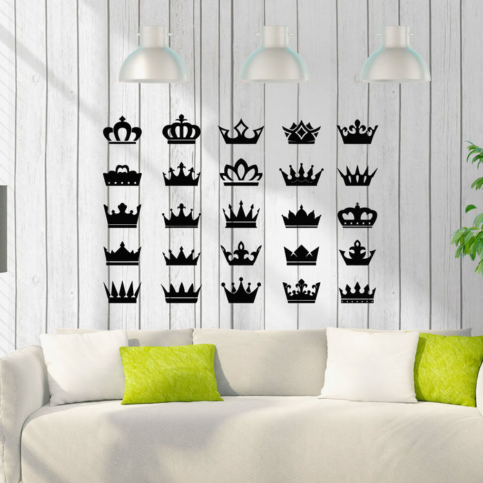 Vinyl Wall Decal Royal Family Crowns Patterns Girl KIds Room Stickers Mural (g8038)