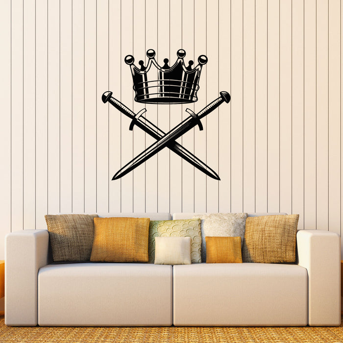 Vinyl Wall Decal King Crown Crossed Swords Emblem Decor Stickers Mural (g8365)