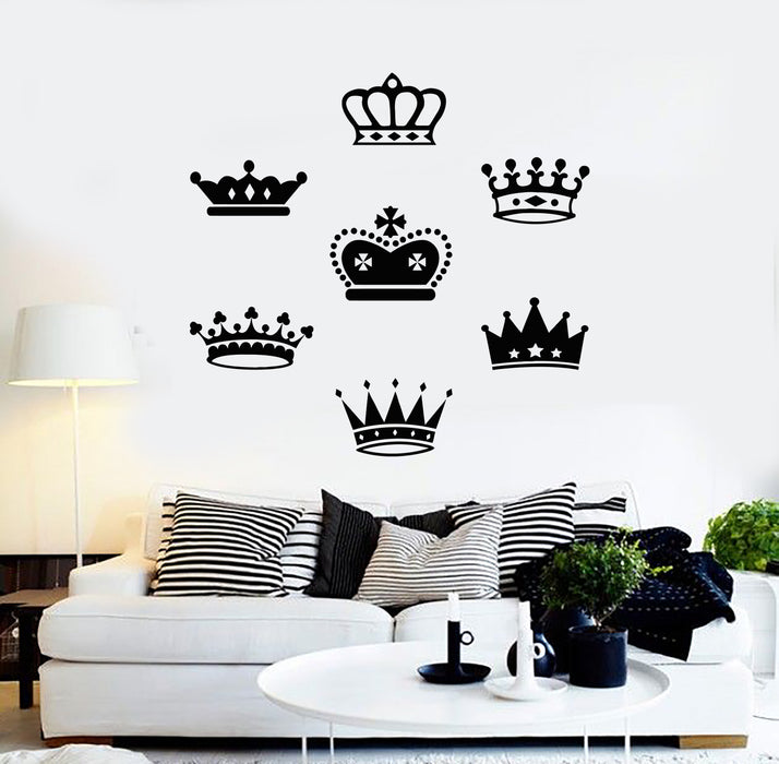 Autocollant mural en vinyle avec couronnes de roi, symbole du royaume, autocollants d'intérieur (g6910)