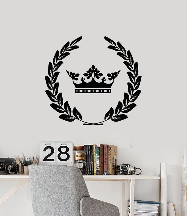 Vinyl Wall Decal Laurel Wreath With Crown Ancient Emblem Stickers Mural (g7007)