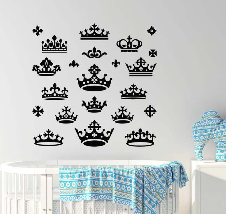 Vinyl Wall Decal Bedroom Decor Crowns King Sign Kingdom Stickers Mural (g7398)
