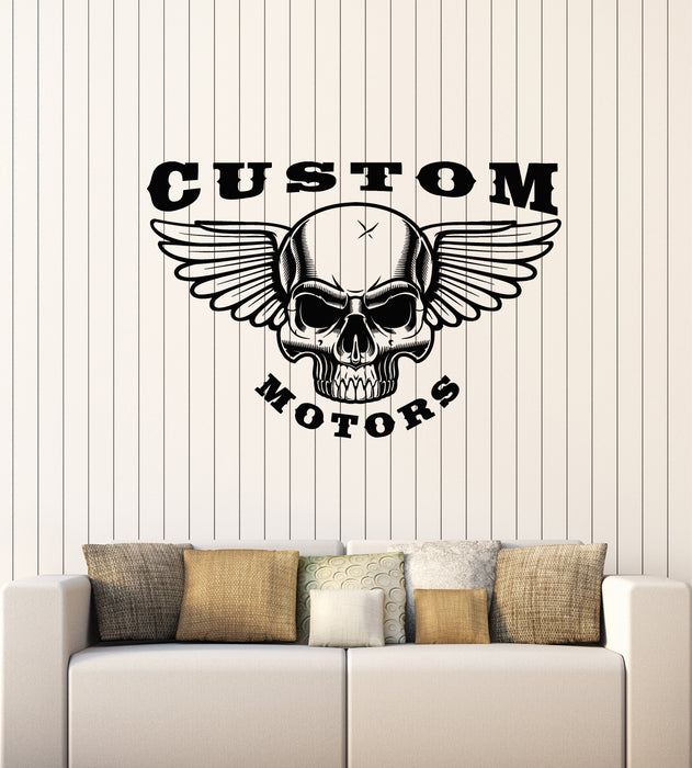 Vinyl Wall Decal Skull Wings Custom Motors Service Auto Repair Stickers Mural (g7586)