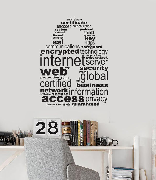 Vinyl Wall Decal Cyber Security Lock Secure Internet Web Hacker Stickers Mural (ig6150)