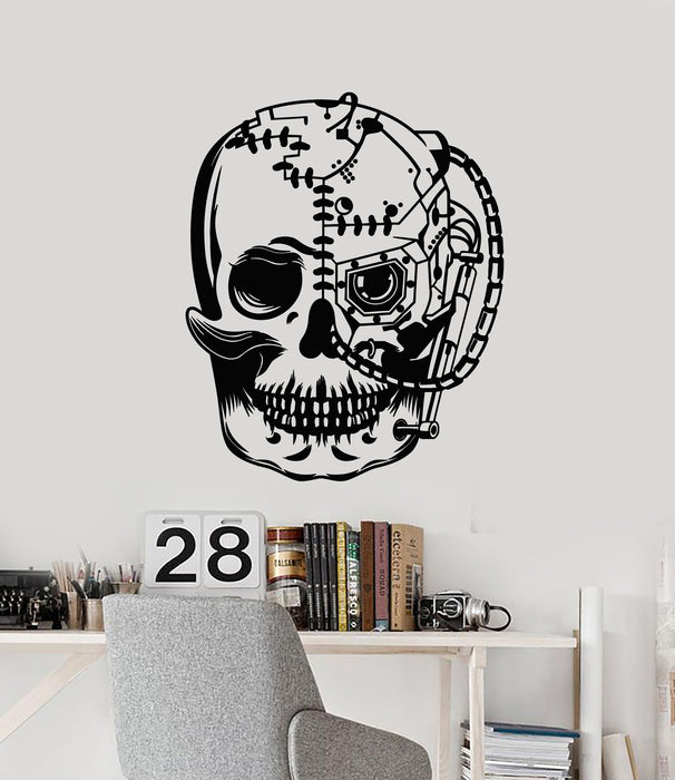 Vinyl Wall Decal Cyborg Robot Mechanical Skull Fiction Cyber Stickers Mural (g1611)