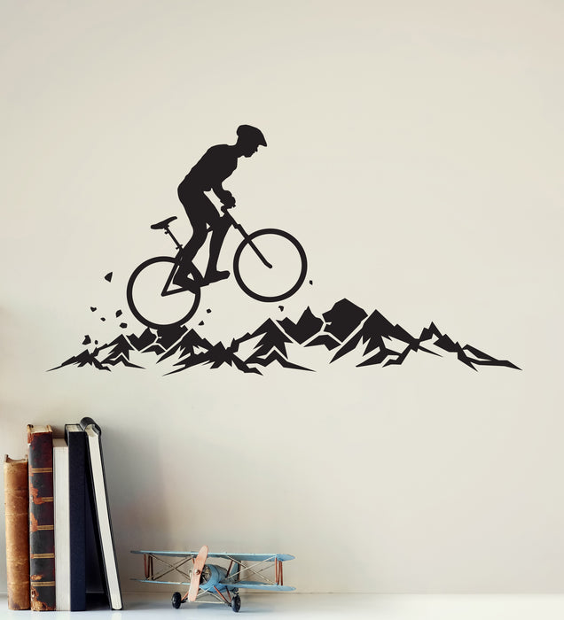 Cyclist in Mountains Vinyl Wall Decal Bicycle Nature Tourism Hobby Stickers Mural (k030)