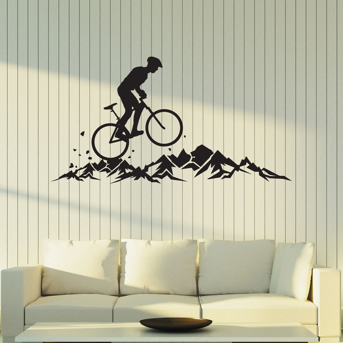 Cyclist in Mountains Vinyl Wall Decal Bicycle Nature Tourism Hobby Stickers Mural (k030)