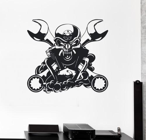 Wall Decal Engine for Car Mechanic Garage Decor Skull Vinyl Stickers Unique Gift (ig2846)